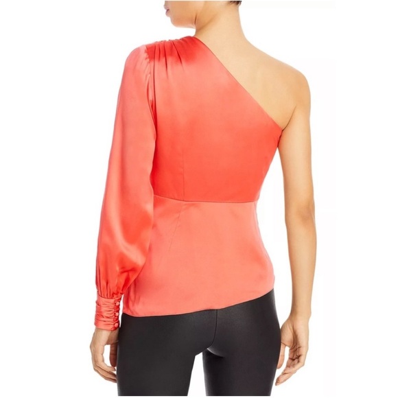 Cinq à Sept Stace One Shoulder Silk Top Neon Coral Size XS - Picture 3 of 10